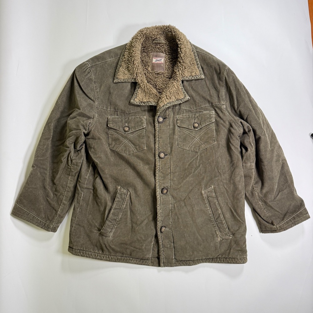 Guess Corduroy Jacket Mens Medium Green Good Faux Shearling Lined Trucker Coat